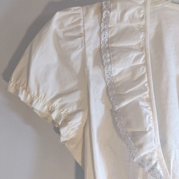 MKM Designs Womens Size M Blouse Wrap Tie Ruffle Lace Trim V-Neck Puff Sleeves - Picture 5 of 15